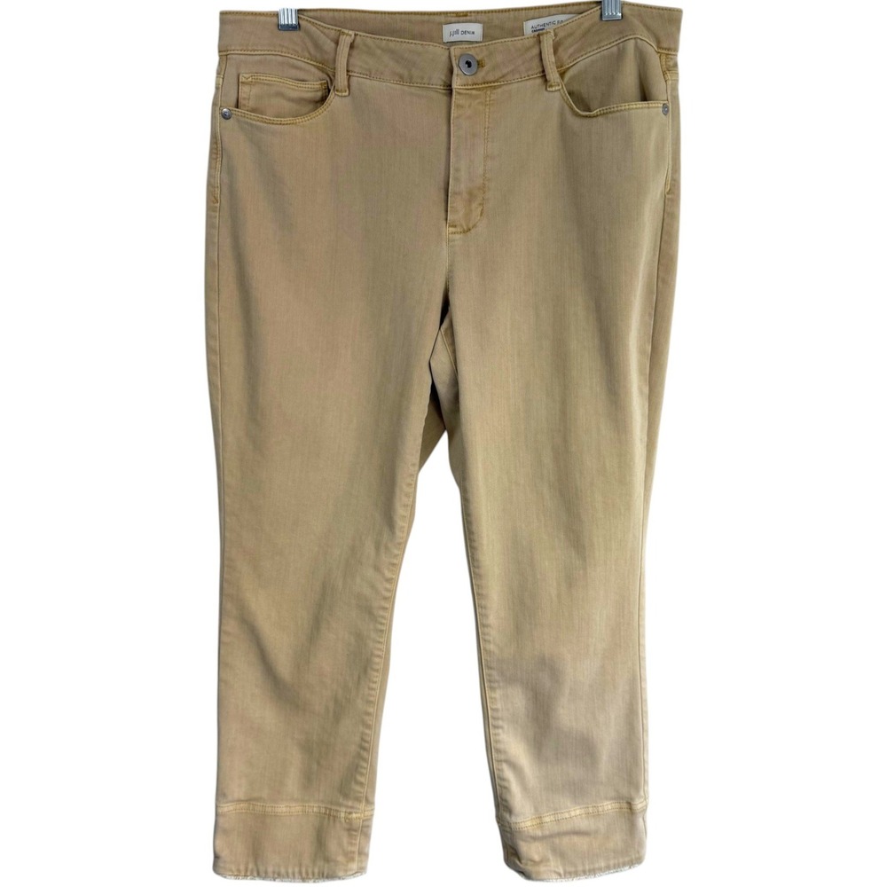 J.Jill Authentic Fit Cropped Jeans Sz 12 Khaki Stretch Raw Hem Ankle‎ Pants Boho